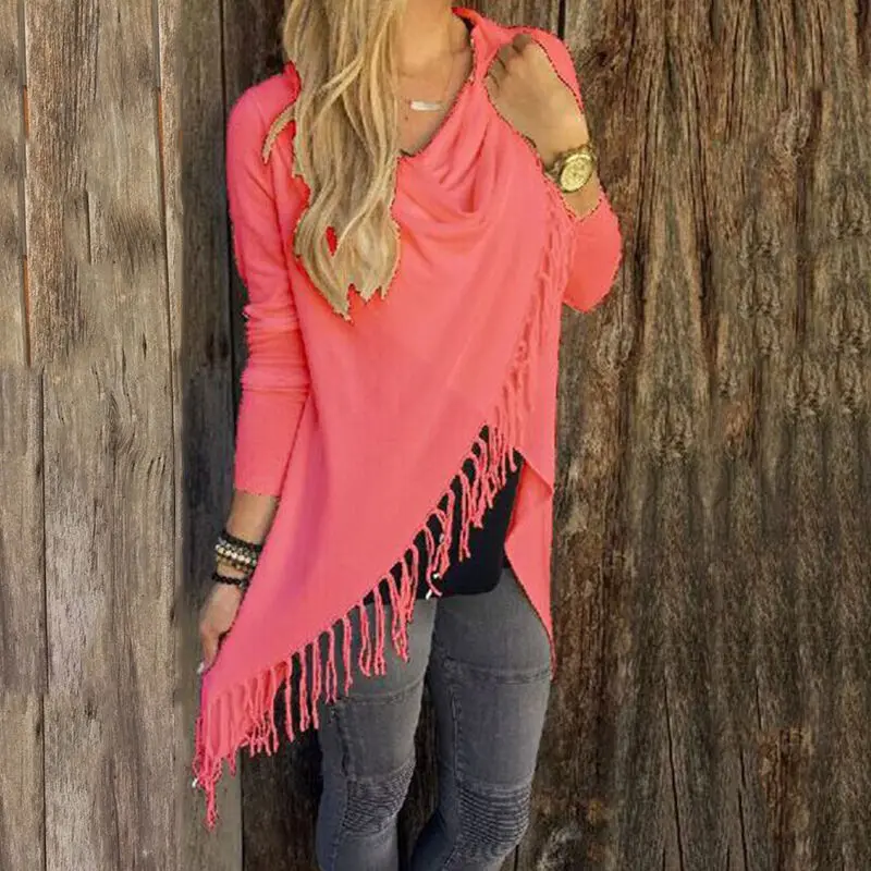 

Women Irregular Tassel Knitted Cardigan Sweater Poncho Shawl Coat Jackets Tops
