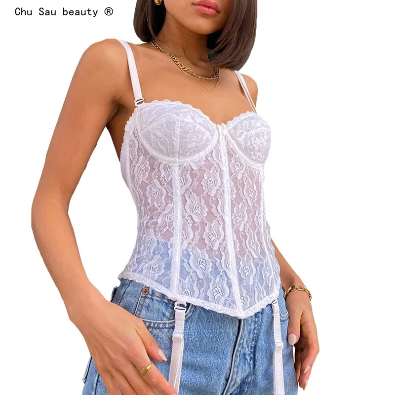

New Fashion 2021 Sexy See Through Lace Crop Tops Women Party Club Solid Basic Tank Top Strapless Femme Streetwear Stretchy
