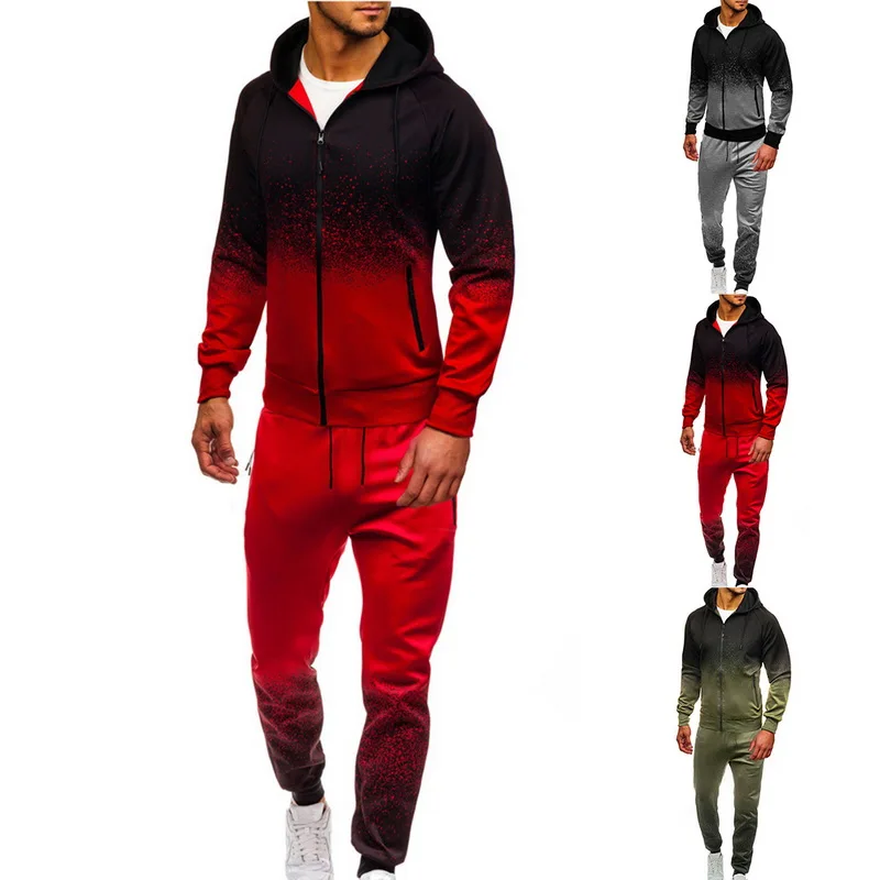 Sfit мужской спортивный костюм для бега Топ низ спортивный костюм градиентный цвет толстовки хип хоп Harajuku уличная одежда на молнии Спортивная одежда