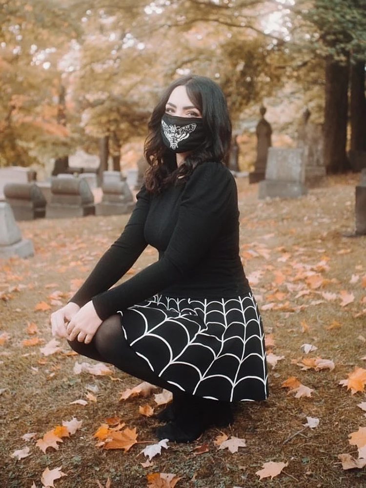 Юбка женская летняя трапециевидная с высокой талией и принтом паутины - купить по