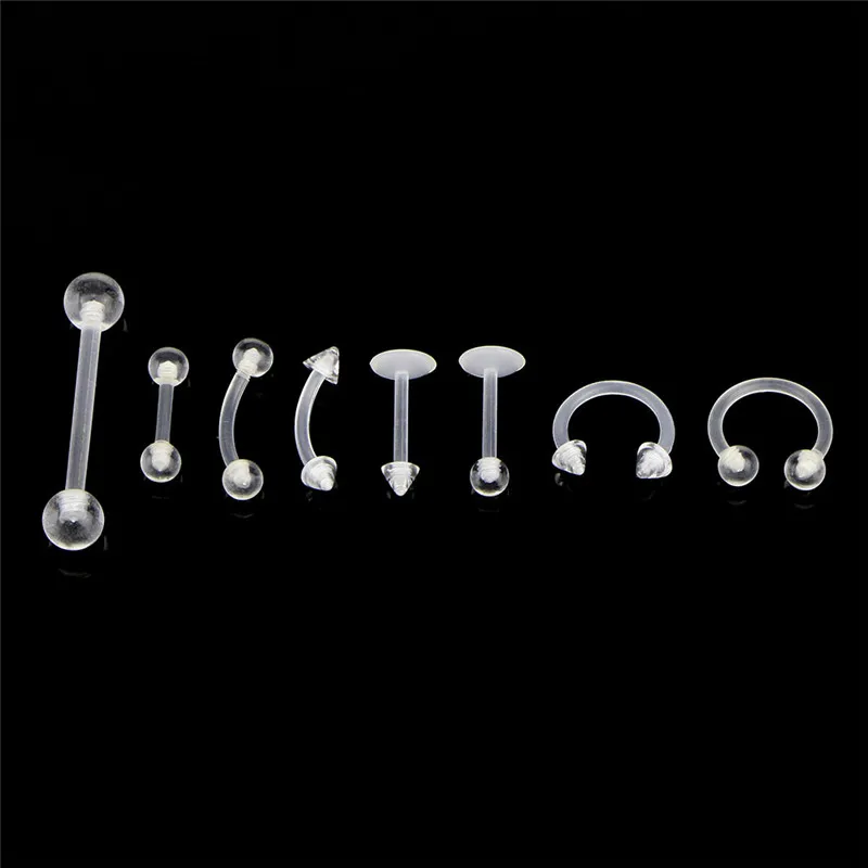 24Pc/set Transparent Acrylic Bar Cartilage Eyebrow Nipple Nose Tongue Ear Ring Body Piercing Jewelry | Украшения и аксессуары
