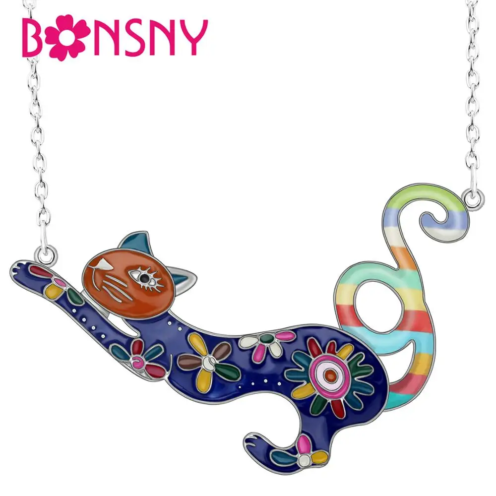 Женское Ожерелье с котенком Bonsny разноцветное ожерелье из эмалированного сплава