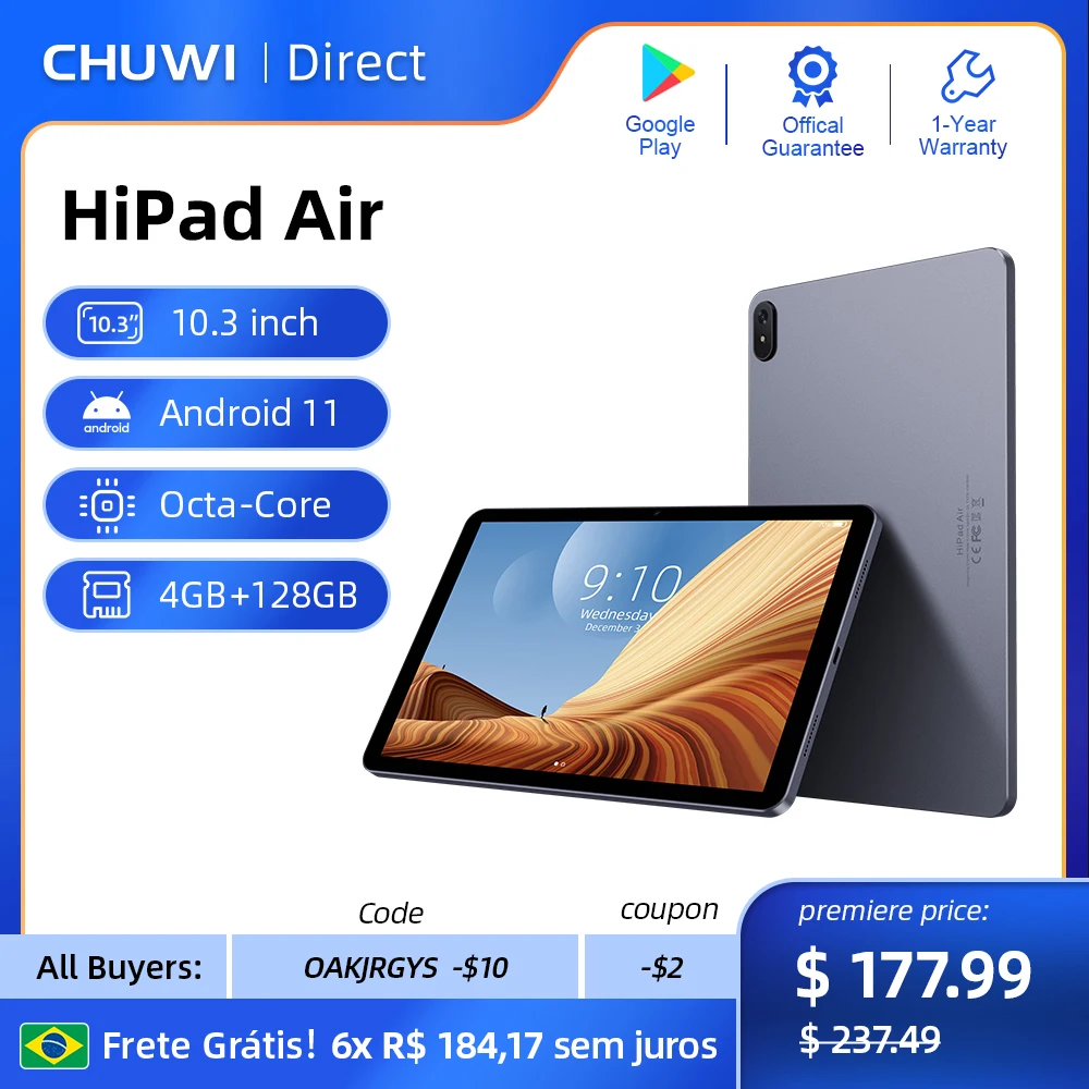 

CHUWI HiPad Air 10.3 Inch Tablet 1920x1200 Unisoc T618 Octa Core 4GB RAM 128GB ROM Tablets PC Android 11 OS Dual Wifi Type-C