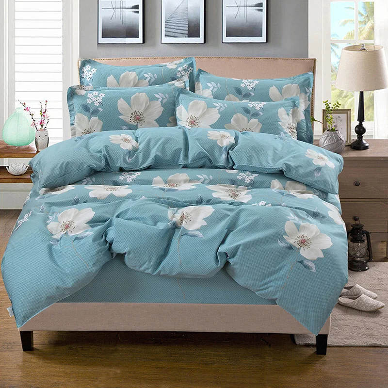 

White and blue flower bedding sets bed set linen cotton twin full queen king size duvet cover set fitted sheet luxury bedclothes