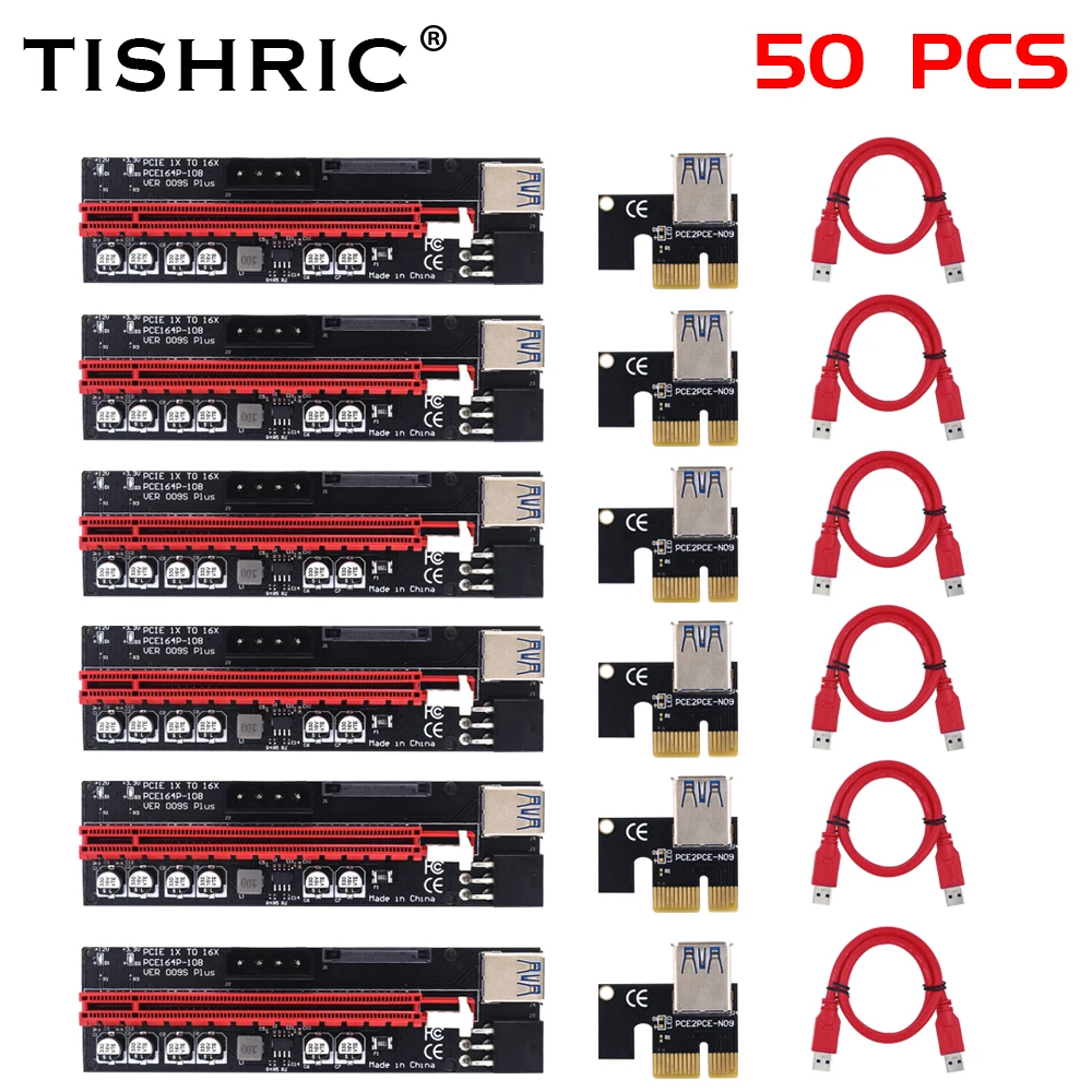 50 шт. TISHRIC Riser 009s GPU для видеокарты Pci-e 16x видеокарта Pci Express USB 3 0 кабель Sata