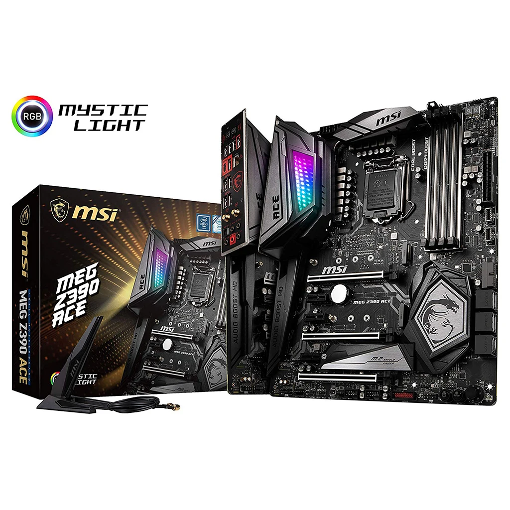 

Материнская плата MSI Мег Z390 ACE LGA1151 (Intel 8-го и 9-го поколения) M.2 USB 3,1 Gen 2 DDR4 Wi-Fi SLI CFX ATX Z390 игровая материнская плата