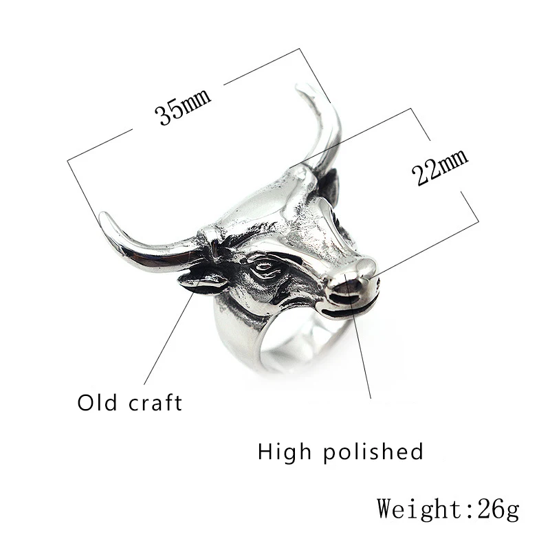 Мужское кольцо с головой быка из нержавеющей стали 316L вечерние кольца в стиле
