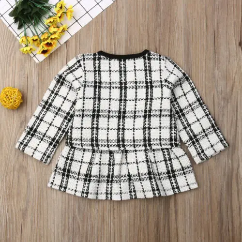 

2019 Fashion 1-6Y Baby Girls 2Pcs Clothes Set Birthday Long Sleeve Plaid Coat Tops+ Dress Party Warm Outfit