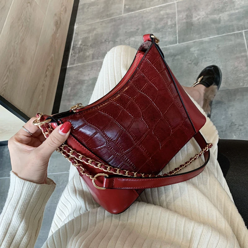 High Quality PU Leather Hobos Chain Shoulder Bags Women Crossbody Fashion Handbags Ladies Messenger Bag Female Purses 2020 | Багаж и сумки