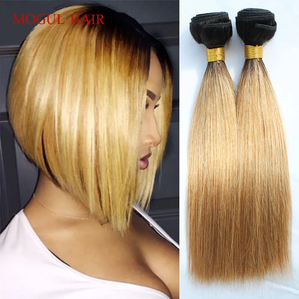 3 Bundles 1B 27 Ombre Honey Blonde Dark Brown Straight Remy Human Hair Color 613 Natural Color Long Straight Style MOGULHAIR