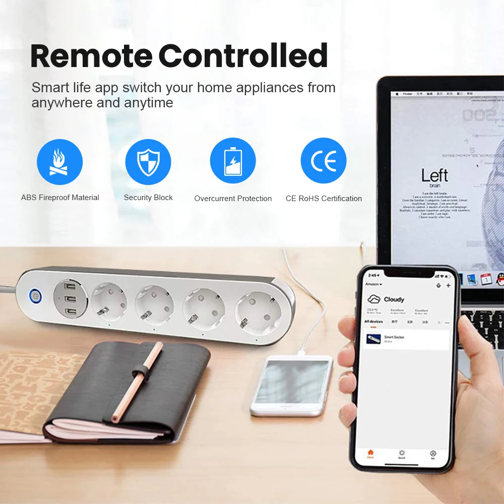 Умная полоса питания AVATTO Wifi с USB 4 выхода стандарта ЕС пульт дистанционного