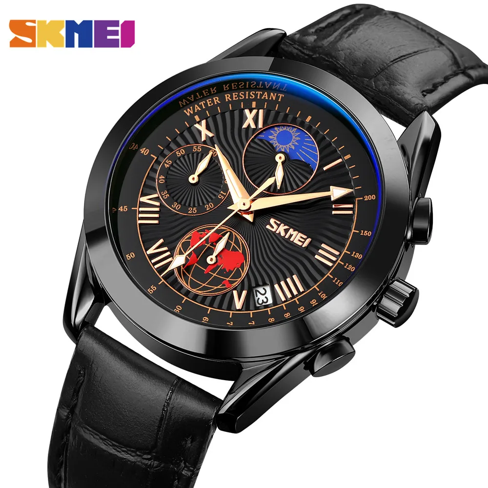 

SKMEI Japan Quartz Movement Brand Watches Moon Phase Stopwatch Clock For Men Wristwatch Waterproof Male relojes para hombre 9236