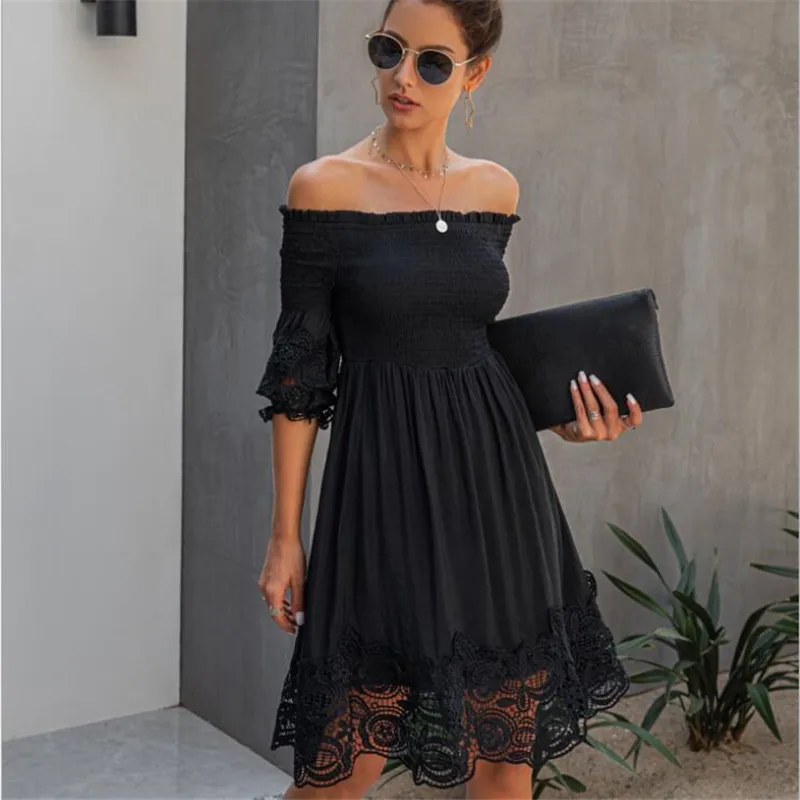 

Off Shoulder Dress Women Sexy Backless Ruched Dresses Party Night Ladies Black Lace Fitted Clothing Elegant Autumn Women Dress