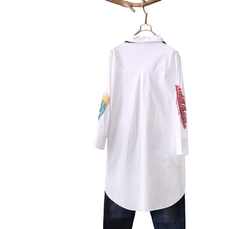 100% хлопок размера плюс белая длинная блузка с 3/4 рукавом свободные белые блузки и