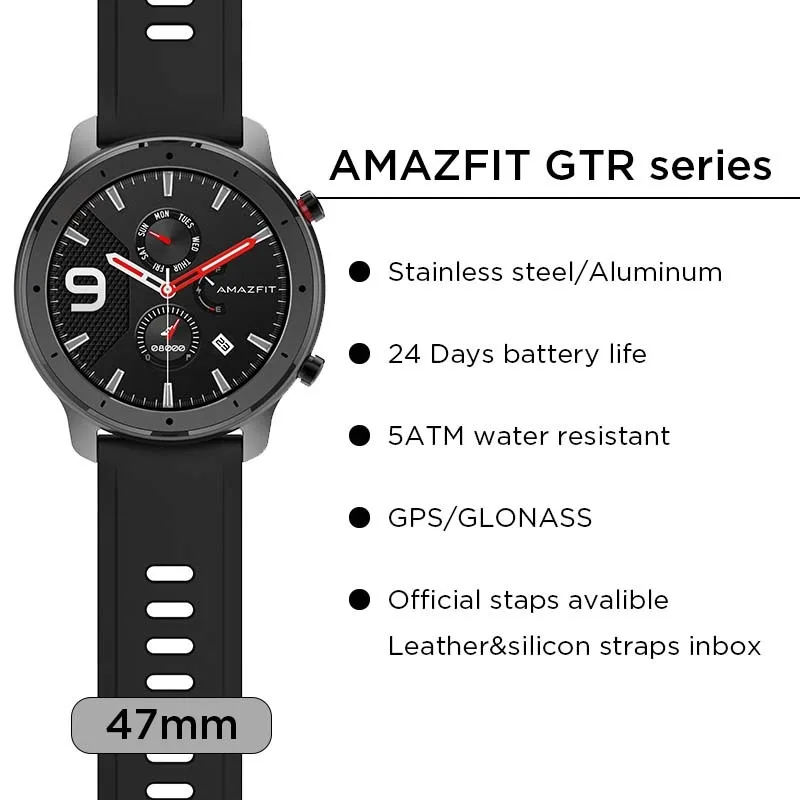 Amazfit GTR 47 мм Смарт-часы 5atm водонепроницаемые умные часы 24 дня батарея Gps управление музыкой кожаный силиконовый ремешок глобальная версия
