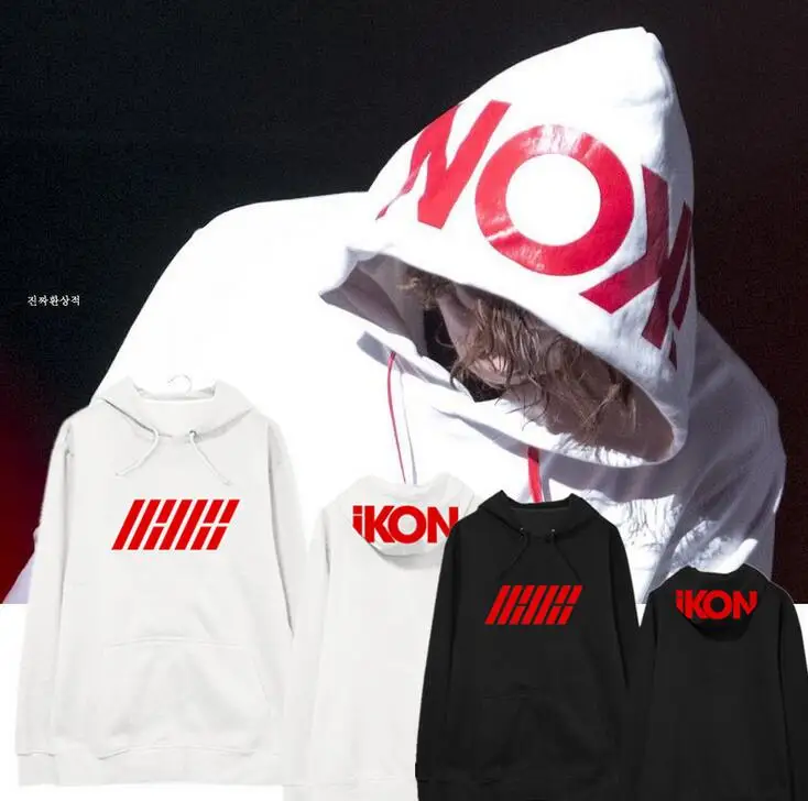 Пуловер с принтом логотипа Kpop Ikon концерта толстовки для фанатов унисекс