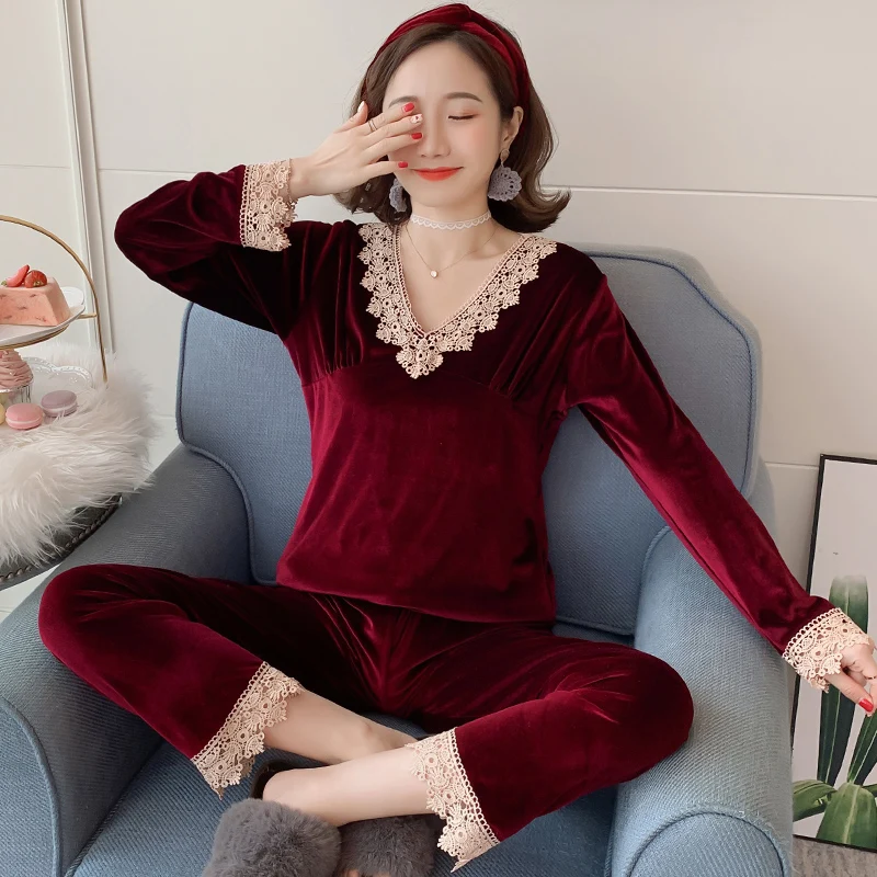 Женские пижамы из золотого бархата для девочек коллекция 2019 года сезон