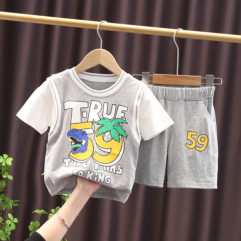 2021 New Summer Kids Baby Boys Clothes Sets Cotton Cartoon Dinosaur T-Shirts+Shorts 2pc Suits Children Cotton Infant Tracksuits