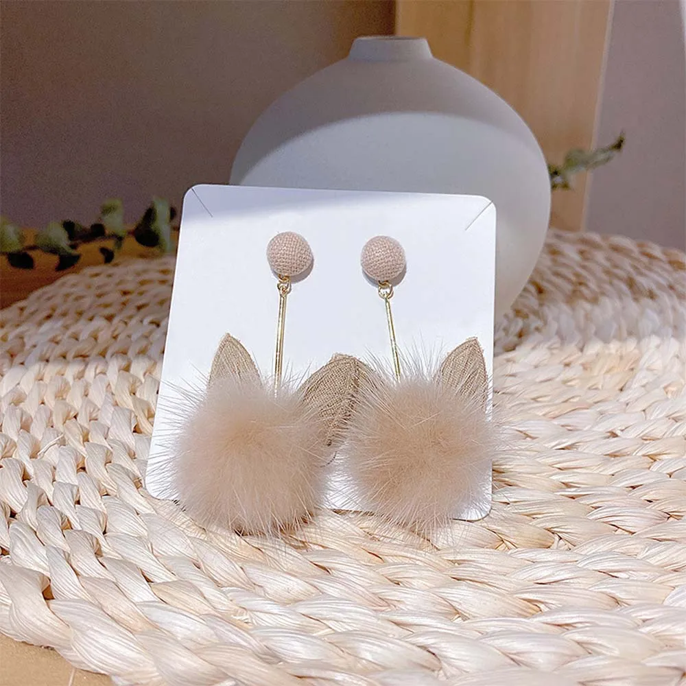 1 пара корейских зимних модных плюшевых сережек с кошачьими ушками трендовые