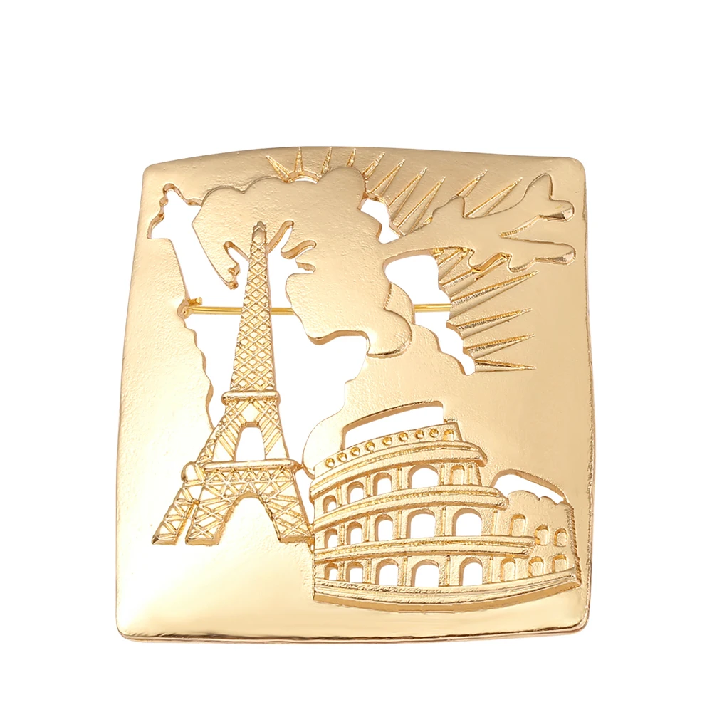 Французское здание Эйфелева башня дворец пустотелая брошь золотистого цвета