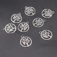 30pcs silver plated hollow round tag tree of life pendants diy charms retro bracelet earrings metal jewelry crafts making p619