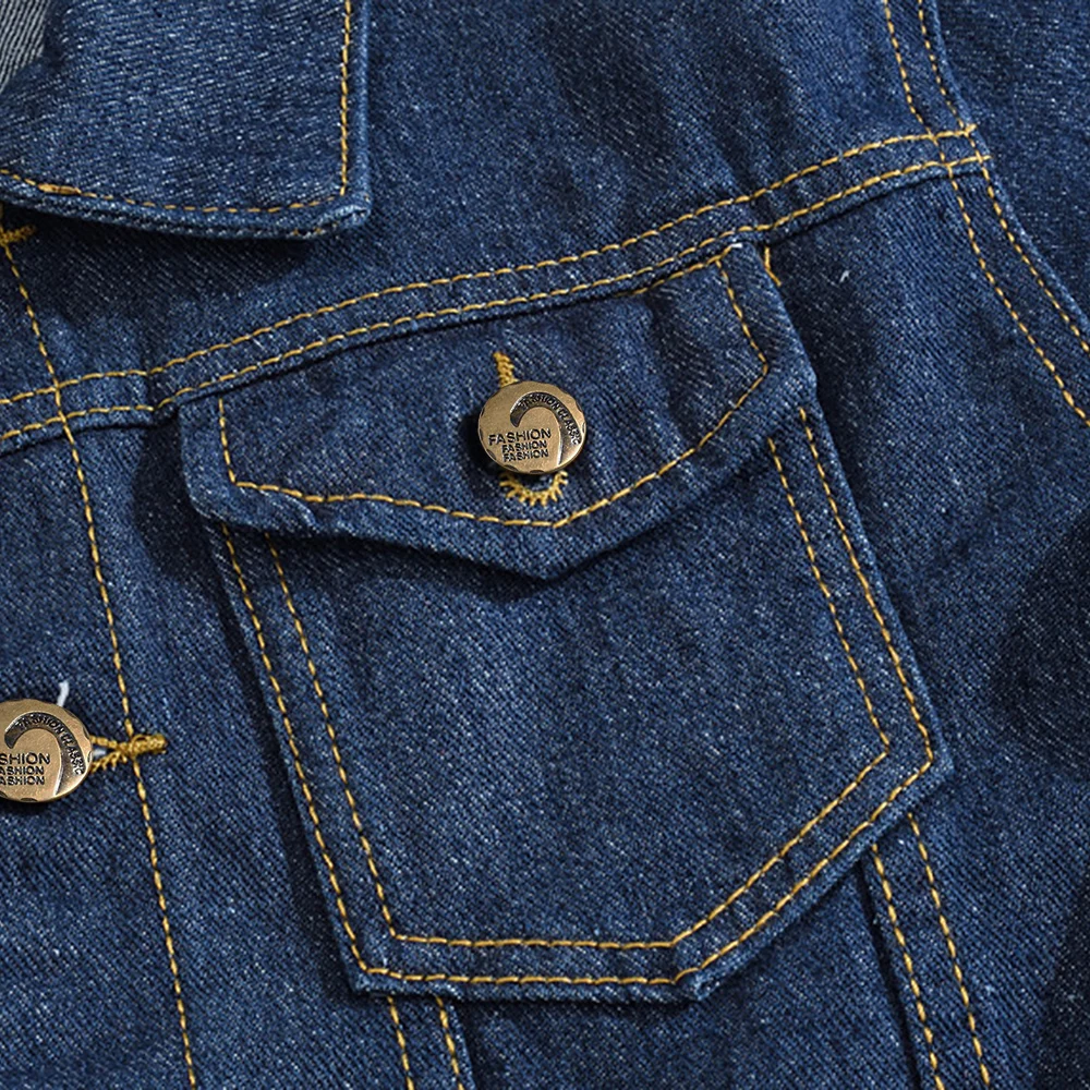 Мужское джинсовое короткое пальто с отложным воротником однобортное темно синяя