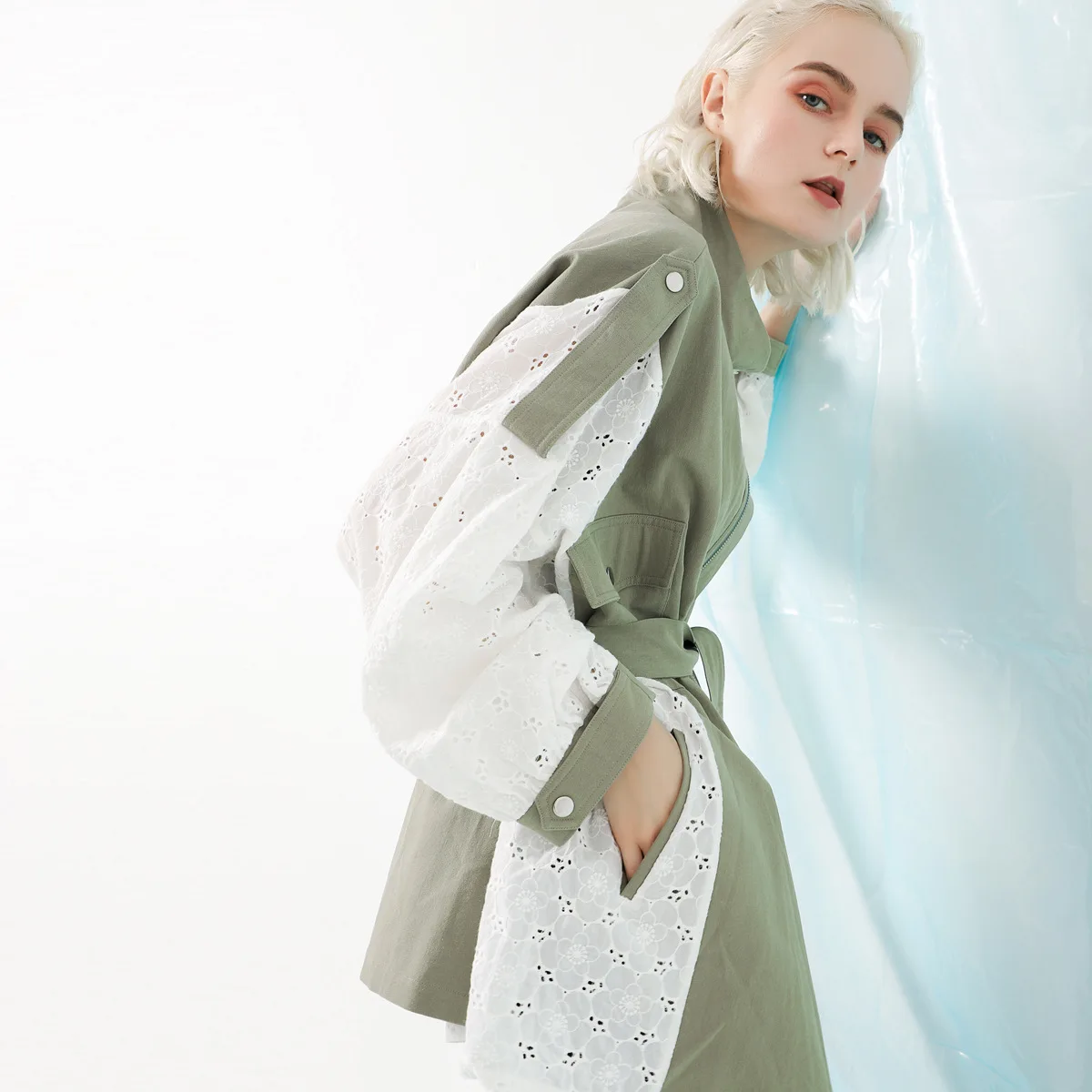 Женская хлопковая куртка с кружевом Повседневная осенняя в европейском стиле 2019