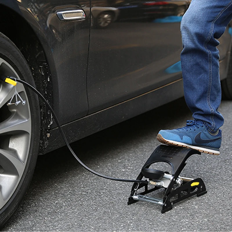 

130PSI High Pressure Single Cylinder Foot Pedal Air Pump Portable Bike Pump MTB Road Scooter Motorcycle Car Tire Inflator