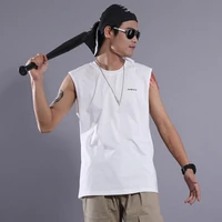 mens cotton vest tank tops male summer comfortable loose one neck shoulders sleeveless white casual vest