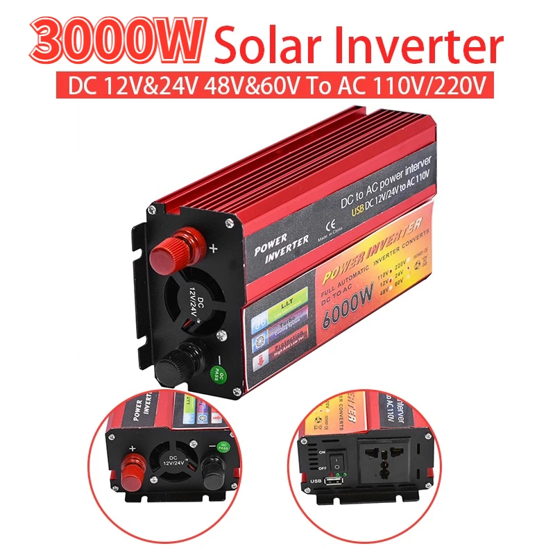 

1000W 6000W PeAk Voltage Converter Transformer Car Inverters Solar DC 12V/24V/48V/60V To AC 110V/220V Adapt Inversor