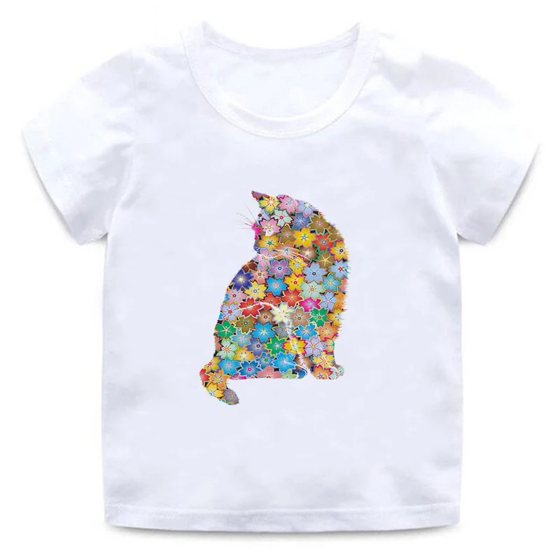 

Children's t-shirt European and American fashion contrast color petal kitten short-sleeved round neck summer boy girl t-shirt