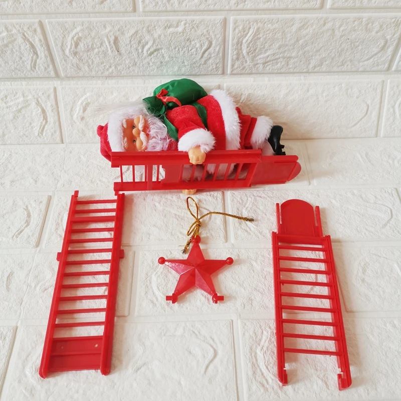 

Newly Electric Climbing Ladder Santa Claus Christmas Climbing Santa Plush Doll Toy Hanging Ornament Tree Decor Kid Toy Gift
