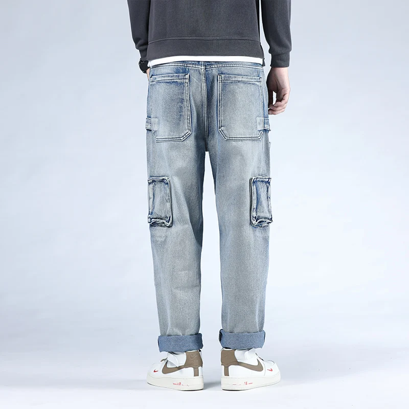 46 Plus Size 2021 High Quality Men's Baggy Male Chic Casual Denim Pocket Straight Pants Fashion Jeans Loose Trousers Streetwear