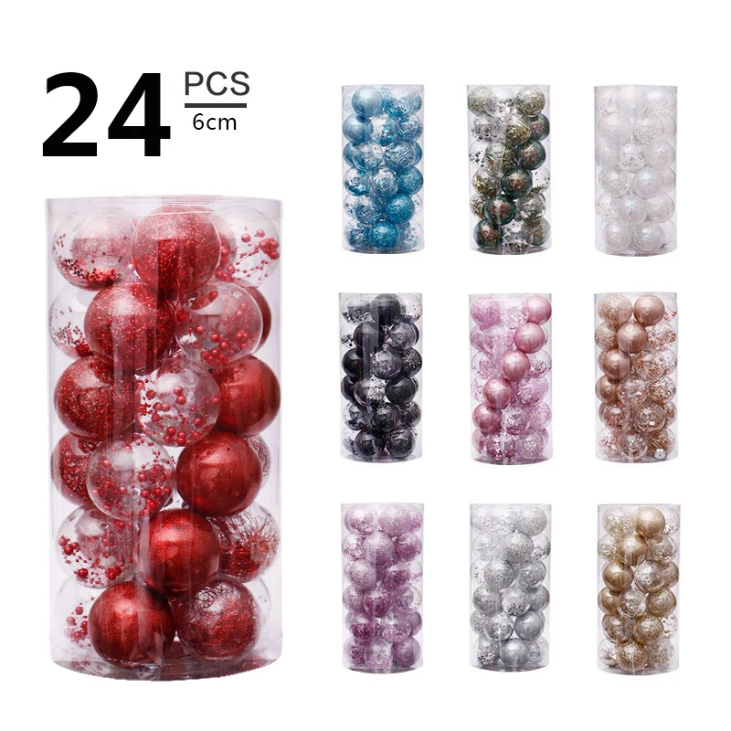 

24pcs 6cm Christmas Balls Transparent Glitter Filler Ball Christmas Tree Decoration Hanging Pendant Home Ornament New Year Gifts