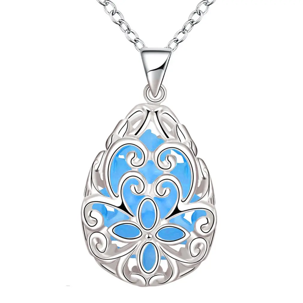 

Fashion Jewelry Hollow Out Women Fluorescent Pendant Luminous Drop Shape Necklace Vintage Glow In Dark Girl Friend Gift