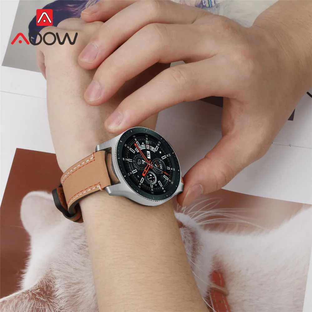 22 мм ремешок из натуральной кожи для samsung Galaxy Watch 46 мм gear S3 huawei GT Amazfit Stratos Pace Line быстросъемный браслет