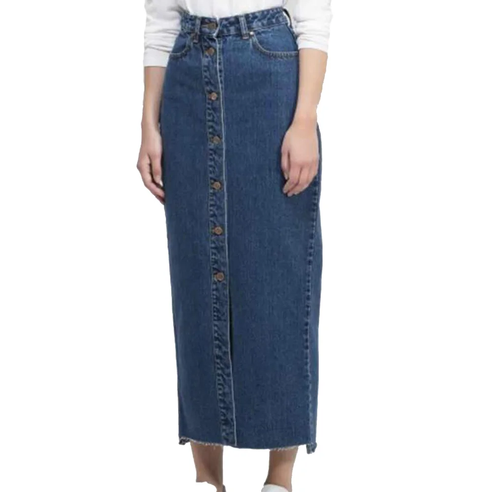 Denim Jeans Women Buttons Long Skirt High Waist Muslim Bottoms Blue Club Streetwear Cotton Sexy Harajuku Jean Skirts Plus Size | Женская