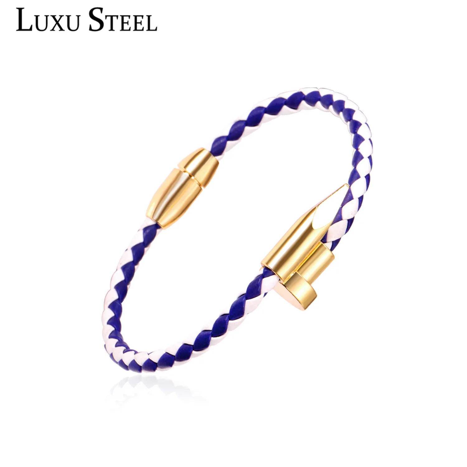 Магнитный браслет LUXUSTEEL для женщин и мужчин плетеный кожаный из нержавеющей