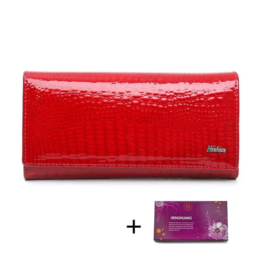 red with box Женский кошелек из натуральной кожи, роскошный бренд, женские кошельки, длинные женские кошельки из коровьей кожи, Аллигатор, Женский кошелек для монет - Цвет: red with box