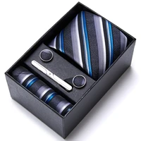 luxurious 7 5 cm 100 silk tie hanky pocket squares cufflink set tie clip necktie box hombre khaki geometric gift for boyfriend