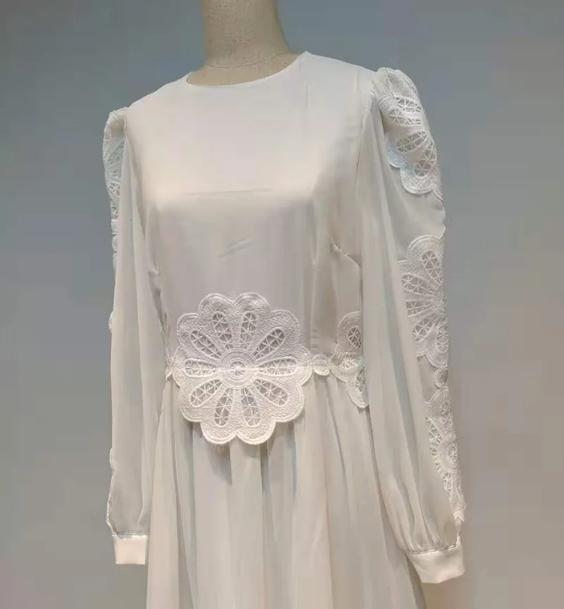 

2021 O-neck Long Sleeve Hollow Out Solid Holiday Vocation Long Dress Women Maxi Dress