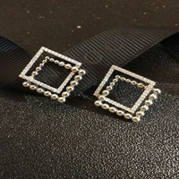 luxury golden round ball hollow stud earrings for women geometric rhombus square shaped crystal rhinestone statement jewelry