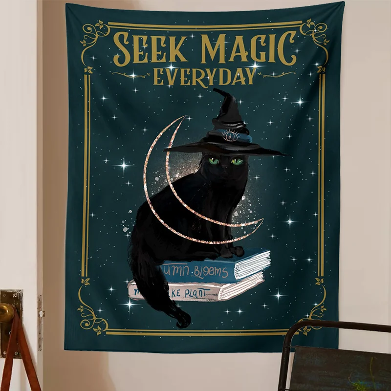 

Cat Mysterious Divination Witchcraft Tapestry Wall Hanging Magic Hand Crystal Ball Decoration Hippie Mattress Dorm Room Decor