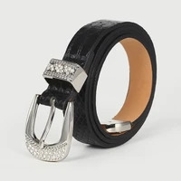 women diamond inlaid design snake pu belt 2021 fashion casual 112cm alloy pin buckle elegant chic black streetwear party belts