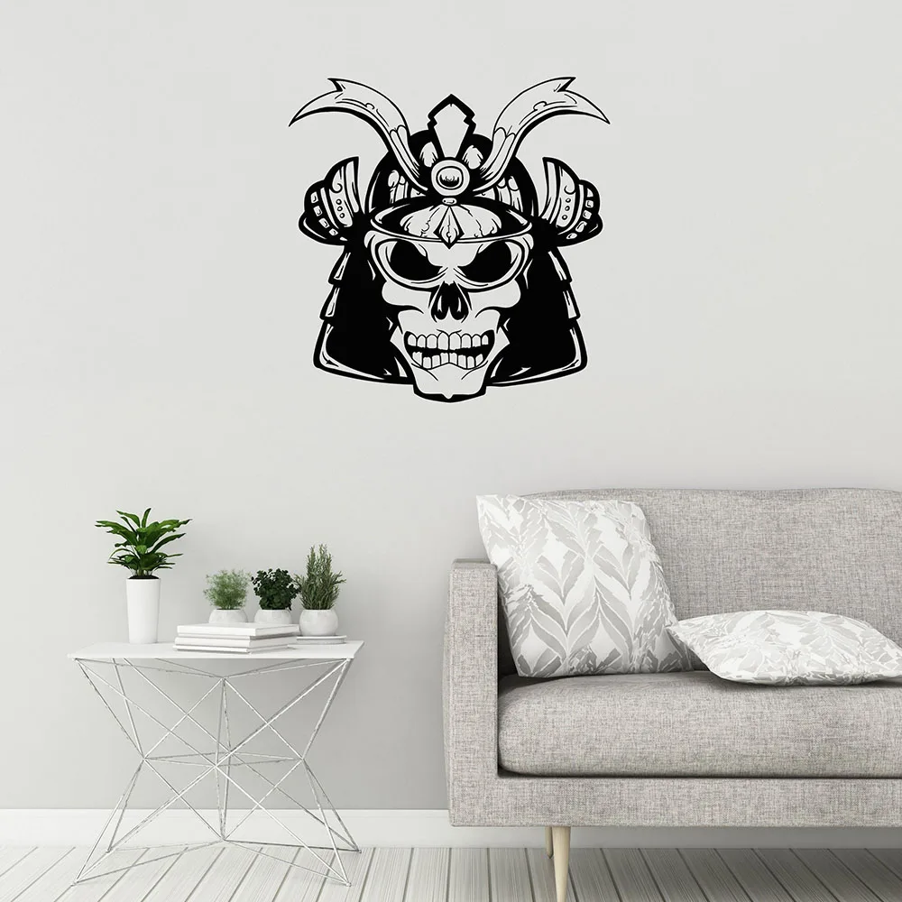 Самурайская виниловая наклейка на стену череп маска с костью Шлем Воин двери