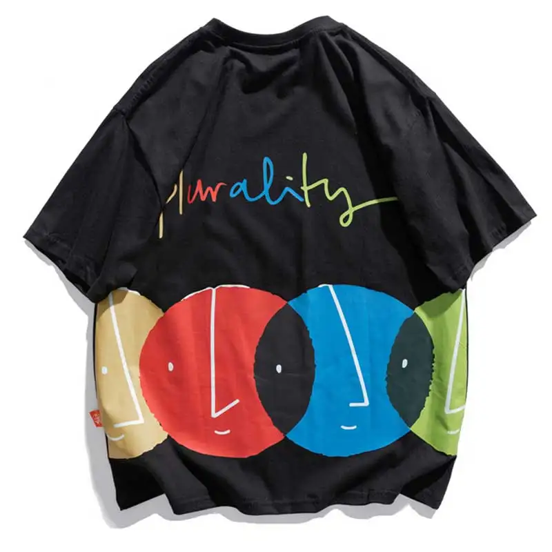 

Oversize T Shirts Funny Smile Face Print T-Shirt Hip Hop Loose Half Sleeve Tees Tops Streetwear Cotton Men Clothes Drop Shipping