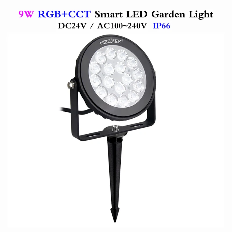 Умный Открытый 9 Вт RGB + CCT светодиодный садовый светильник DC24V/AC100 ~ 240V IP66
