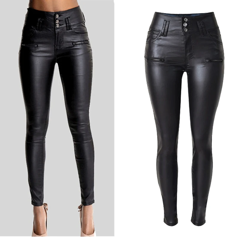 

3XL PU Leather Pants Women Hip Push Up Black Sexy Female Stretch Leggings Jegging 2021 Casual Skinny Pencil Pants