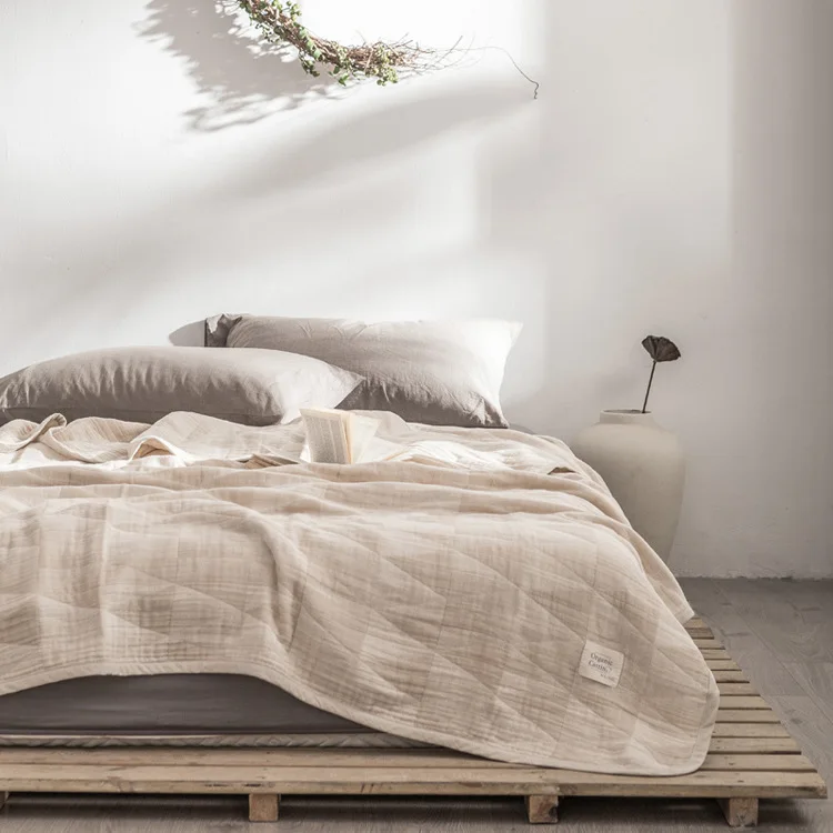 Четырехслойное покрывало из органического хлопка в японском стиле легкое мягкое