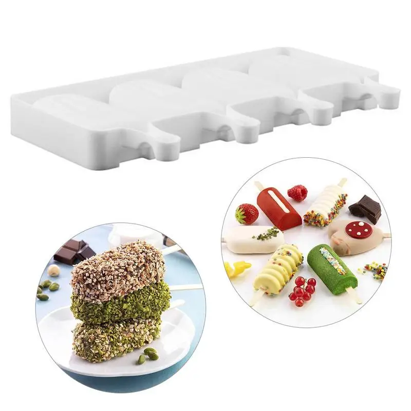 

White Silicone 4 Holes Frozen Ice Cream Mold Kitchen Making Chocolate Cake Tray Mold Juice Popsicle Tool
